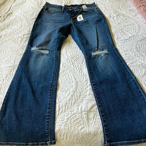 Judy Blue Flare Wide Leg Blue Jeans with Distressed Details